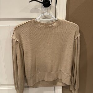 Beige Ribbed Knit Sweater
